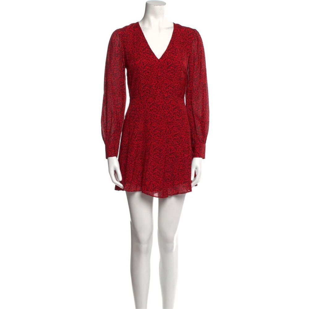 Alice + Olivia Red Animal Print V-Neck Mini Dress XS – Long Sleeve A-Line Party